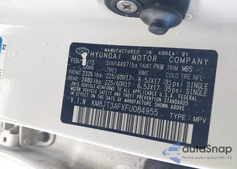 2015 Hyundai Tucson Gls from USA, damaged, VIN KM8JT3AFXFU084955